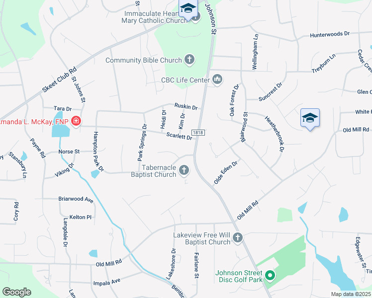 map of restaurants, bars, coffee shops, grocery stores, and more near 3941 Johnson Street in High Point