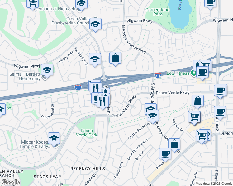 map of restaurants, bars, coffee shops, grocery stores, and more near 1785 Tanner Circle in Henderson