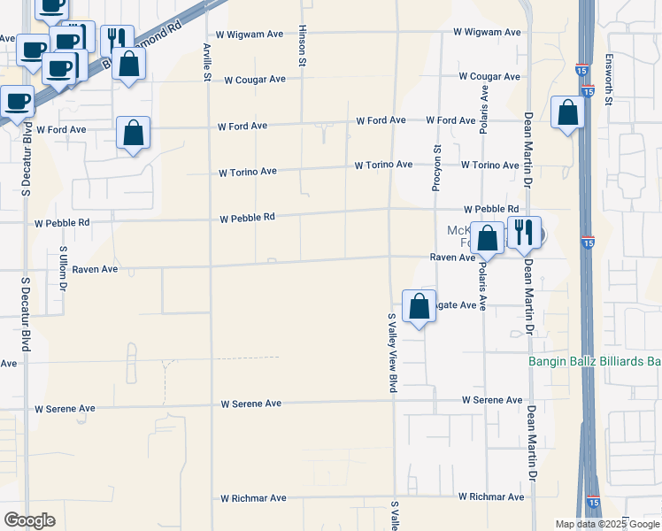 map of restaurants, bars, coffee shops, grocery stores, and more near 4005 Raven Avenue in Las Vegas