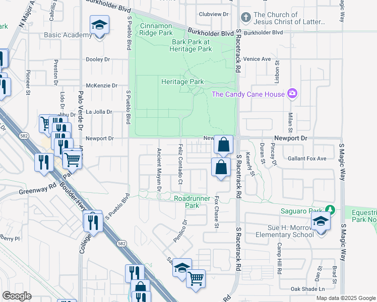 map of restaurants, bars, coffee shops, grocery stores, and more near 512 Amber Moon Street in Henderson