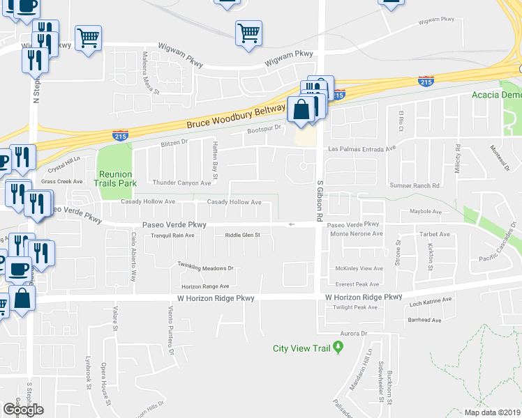 map of restaurants, bars, coffee shops, grocery stores, and more near Amargosa Trail in Henderson