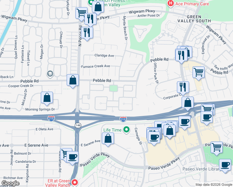 map of restaurants, bars, coffee shops, grocery stores, and more near 16 Rue De Parc in Henderson