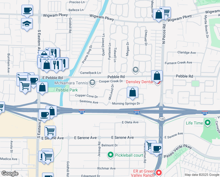 map of restaurants, bars, coffee shops, grocery stores, and more near 3045 Cooper Creek Drive in Henderson