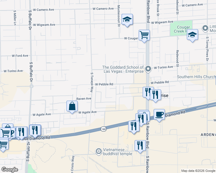 map of restaurants, bars, coffee shops, grocery stores, and more near 7196 Deer Cove Court in Las Vegas