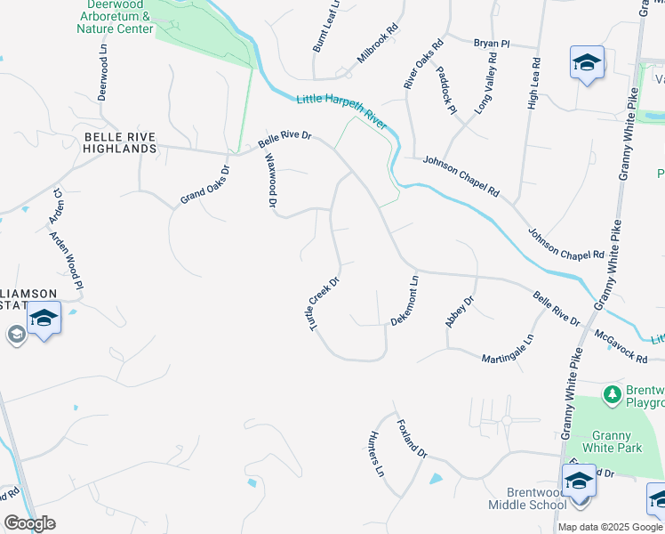 map of restaurants, bars, coffee shops, grocery stores, and more near 515 Turtle Creek Drive in Brentwood