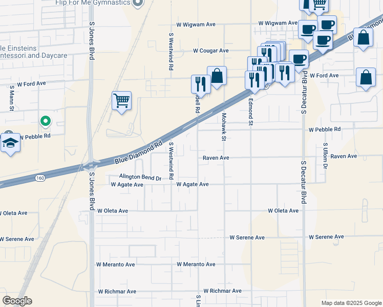 map of restaurants, bars, coffee shops, grocery stores, and more near 8989 South Lindell Road in Las Vegas