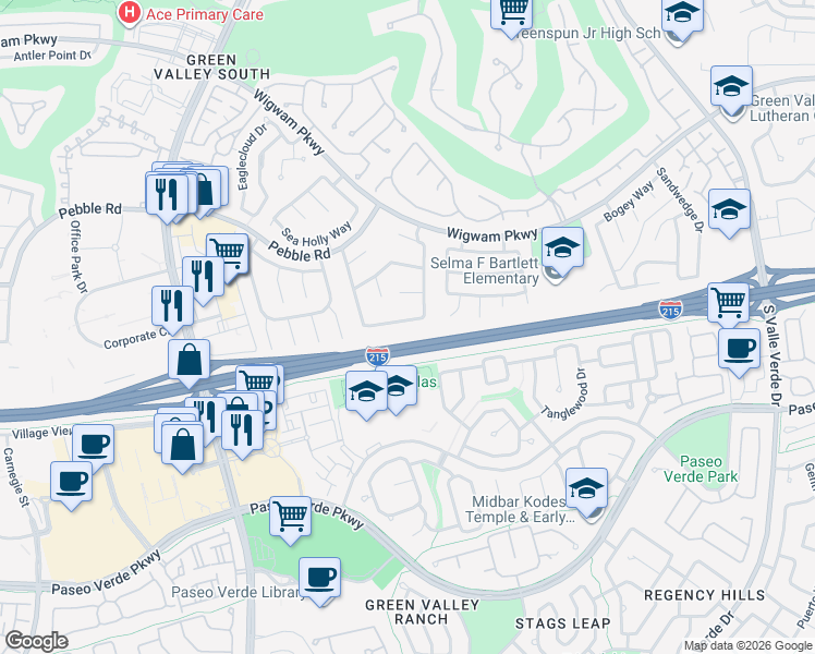 map of restaurants, bars, coffee shops, grocery stores, and more near 2057 Sapphire Valley Avenue in Henderson