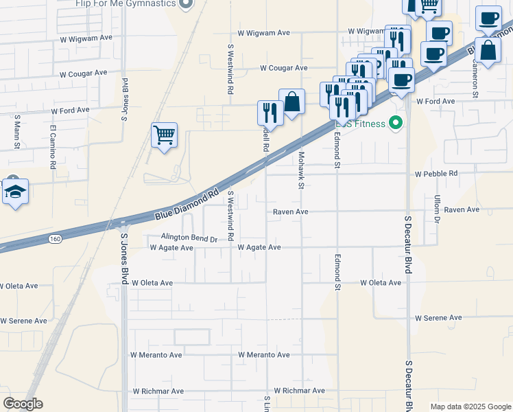 map of restaurants, bars, coffee shops, grocery stores, and more near 8989 South Lindell Road in Las Vegas