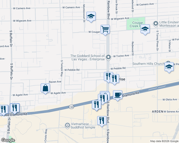 map of restaurants, bars, coffee shops, grocery stores, and more near 7056 Dandelion Park Avenue in Las Vegas