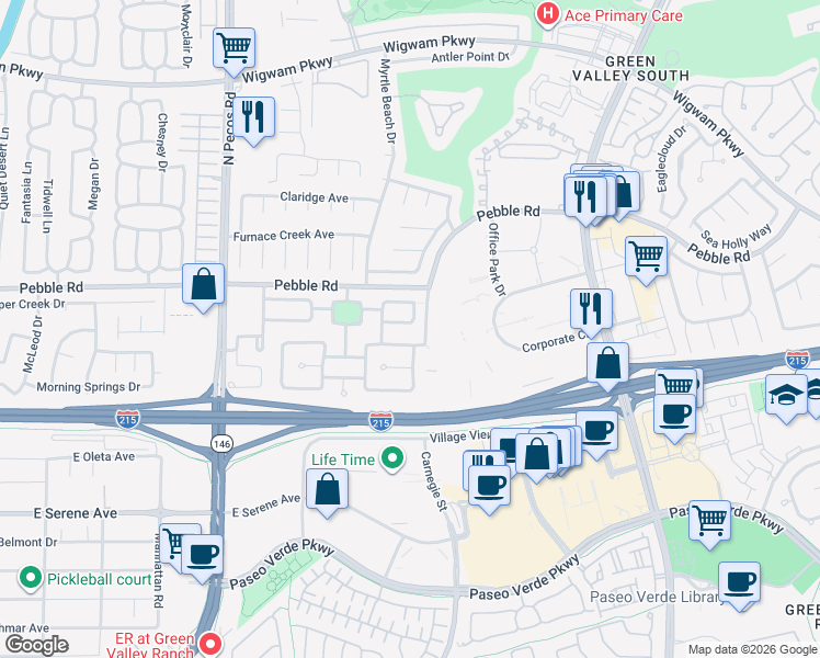 map of restaurants, bars, coffee shops, grocery stores, and more near 2403 Rue De Versailles in Henderson