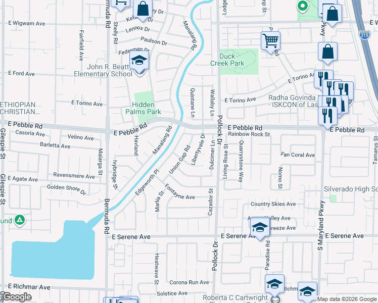 map of restaurants, bars, coffee shops, grocery stores, and more near 8996 Union Gap Road in Las Vegas