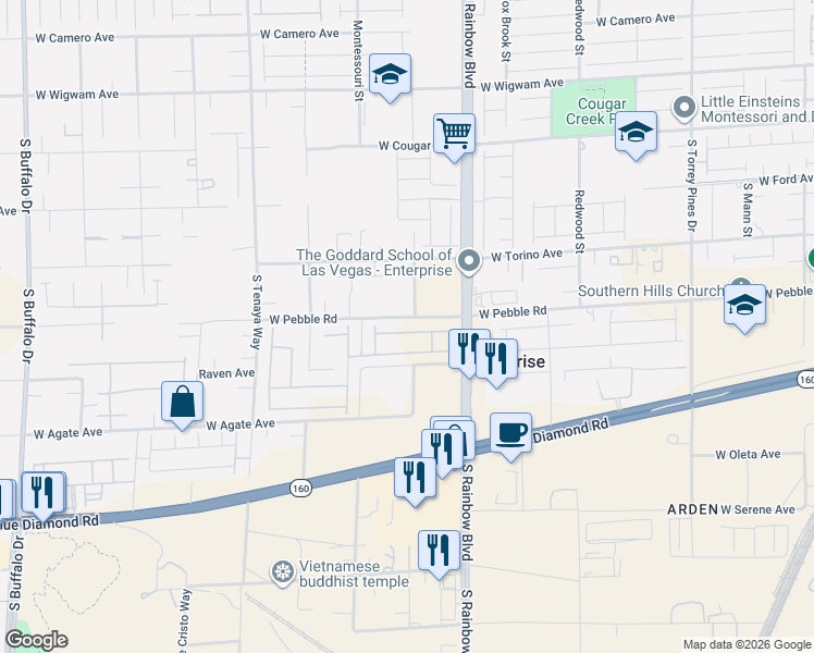 map of restaurants, bars, coffee shops, grocery stores, and more near 7008 Dandelion Park Avenue in Las Vegas