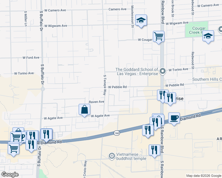 map of restaurants, bars, coffee shops, grocery stores, and more near 8870 South Tenaya Way in Las Vegas