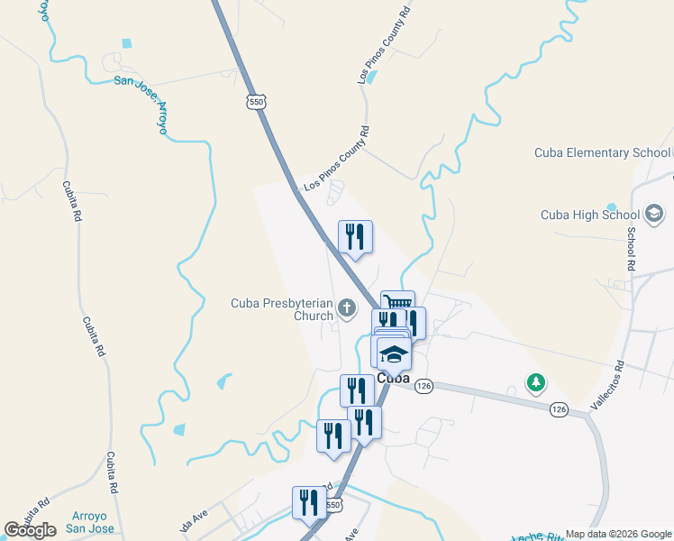 map of restaurants, bars, coffee shops, grocery stores, and more near 6488 U.S. 550 in Cuba