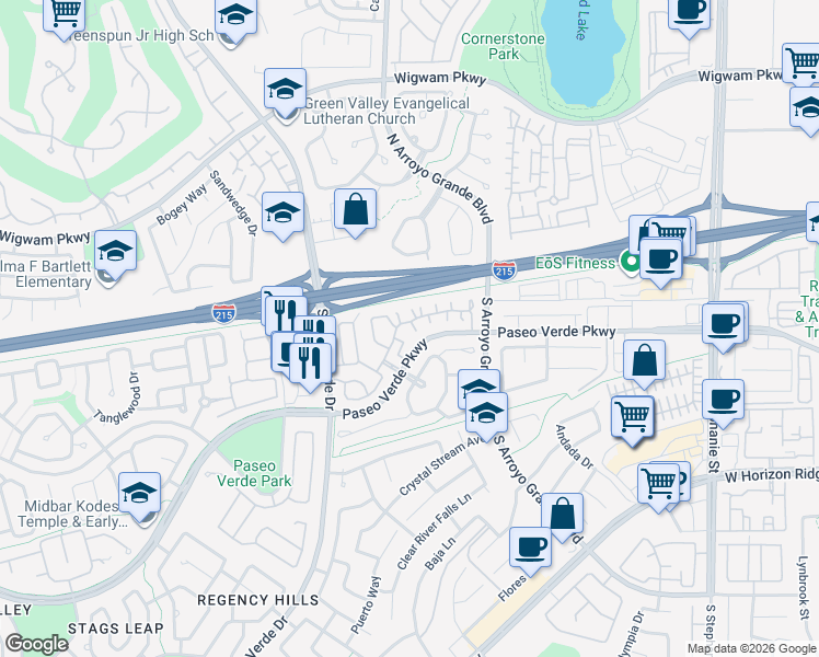 map of restaurants, bars, coffee shops, grocery stores, and more near 1767 Franklin Chase Terrace in Henderson