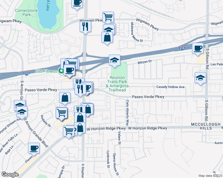 map of restaurants, bars, coffee shops, grocery stores, and more near 52 Morning Mimosa Court in Henderson