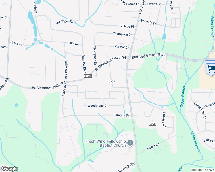map of restaurants, bars, coffee shops, grocery stores, and more near 2716 Midpines Drive in Winston-Salem