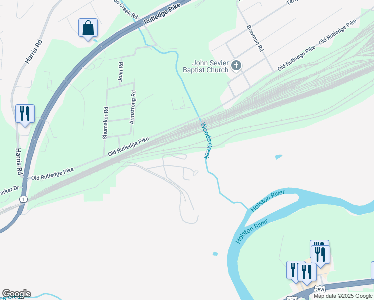 map of restaurants, bars, coffee shops, grocery stores, and more near 6212 Cement Plant Road in Knoxville