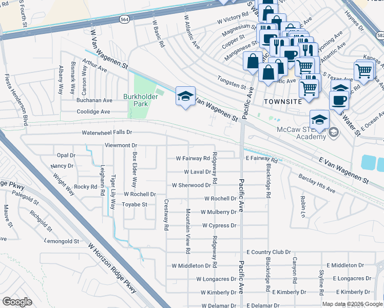 map of restaurants, bars, coffee shops, grocery stores, and more near 231 Viewmont Drive in Henderson
