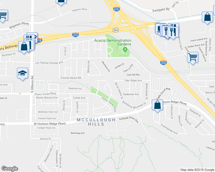 map of restaurants, bars, coffee shops, grocery stores, and more near 668 Pacific Cascades Drive in Henderson