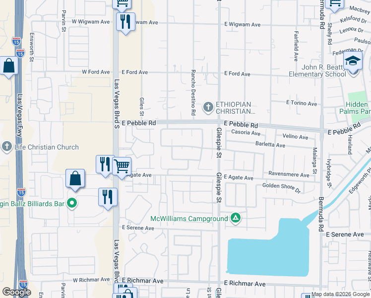 map of restaurants, bars, coffee shops, grocery stores, and more near 124 Pebble Canyon Drive in Las Vegas