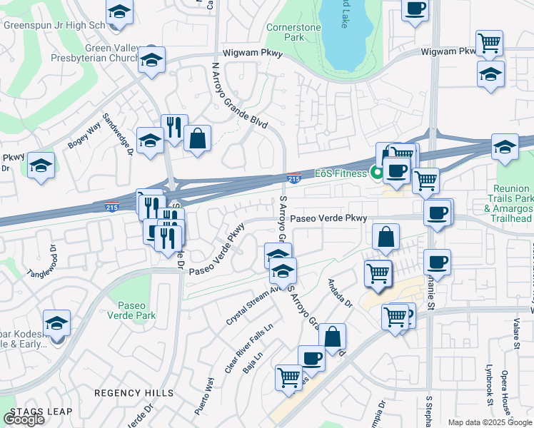 map of restaurants, bars, coffee shops, grocery stores, and more near 1717 Franklin Chase Terrace in Henderson