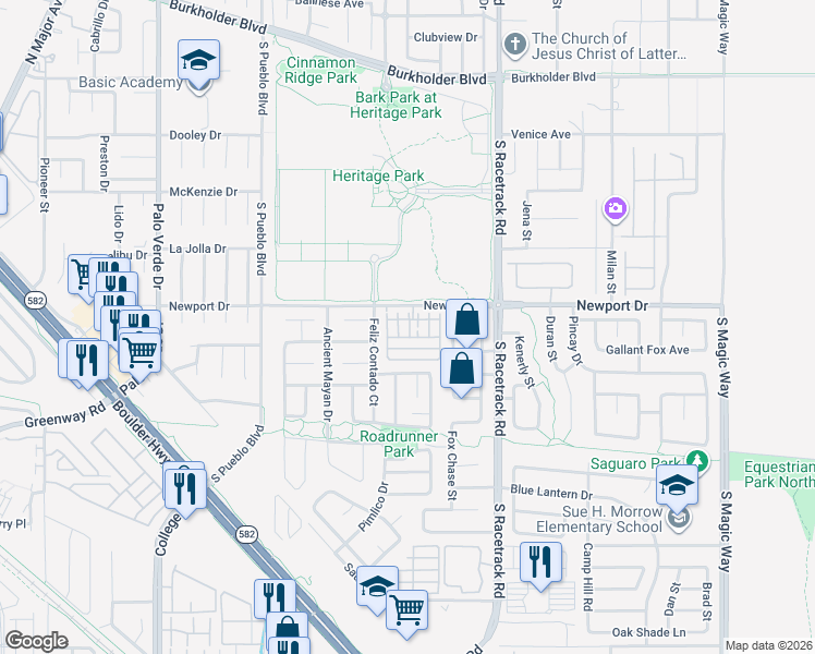 map of restaurants, bars, coffee shops, grocery stores, and more near 500 Amber Moon Street in Henderson