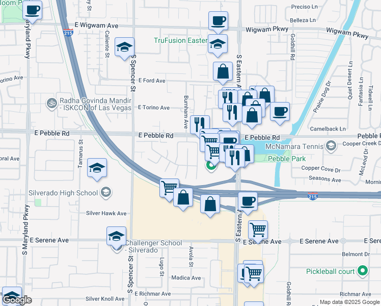 map of restaurants, bars, coffee shops, grocery stores, and more near 2165 Calcite Cliff Avenue in Las Vegas