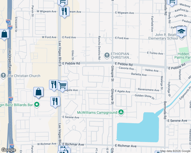 map of restaurants, bars, coffee shops, grocery stores, and more near 124 Pebble Canyon Drive in Las Vegas