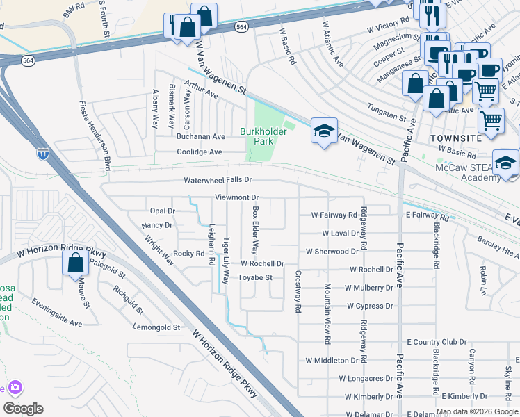 map of restaurants, bars, coffee shops, grocery stores, and more near 405 Box Elder Way in Henderson