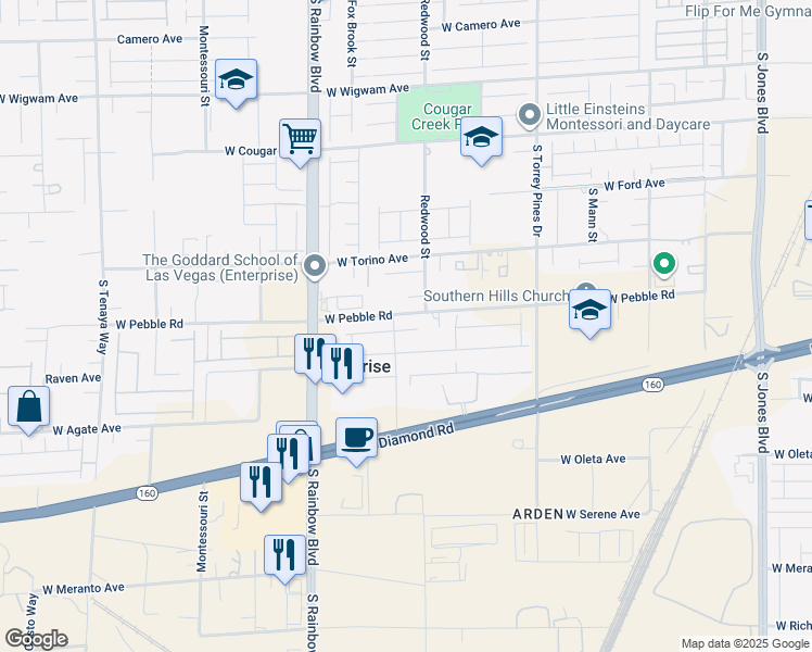map of restaurants, bars, coffee shops, grocery stores, and more near 6738 Vista Roma Avenue in Las Vegas