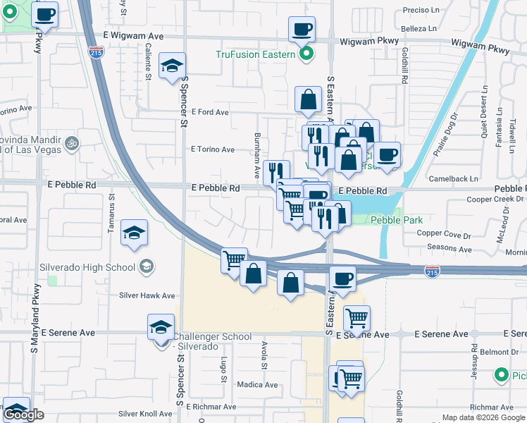 map of restaurants, bars, coffee shops, grocery stores, and more near 8940 Emery Lake Street in Las Vegas