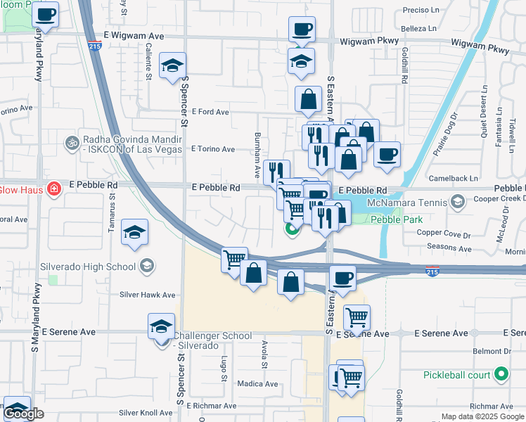 map of restaurants, bars, coffee shops, grocery stores, and more near 2165 Calcite Cliff Avenue in Las Vegas