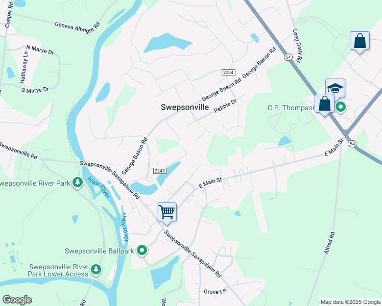 map of restaurants, bars, coffee shops, grocery stores, and more near 1162 Hillside Drive in Graham