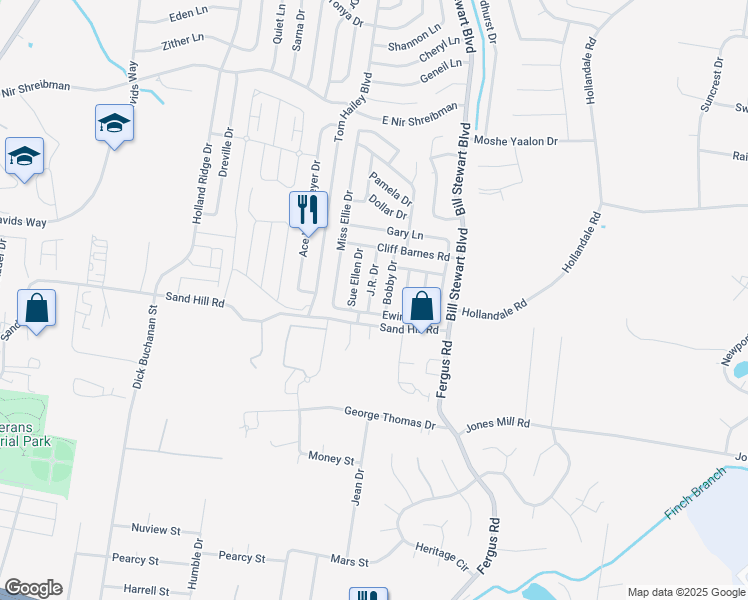 map of restaurants, bars, coffee shops, grocery stores, and more near 306 J.R. Drive in La Vergne