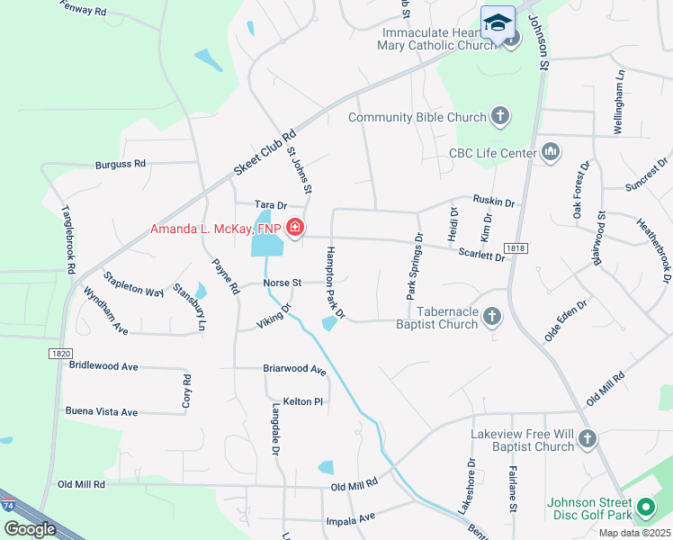 map of restaurants, bars, coffee shops, grocery stores, and more near 1111 Hampton Park Drive in High Point