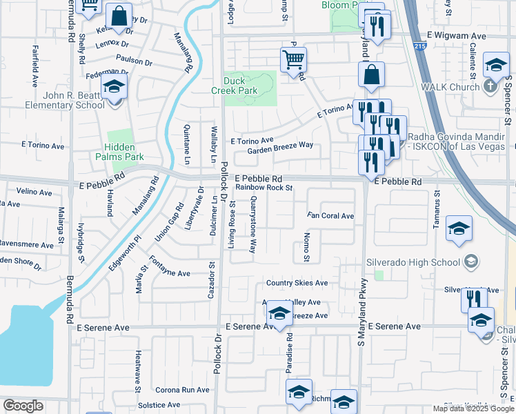 map of restaurants, bars, coffee shops, grocery stores, and more near 8952 Quarrystone Way in Las Vegas
