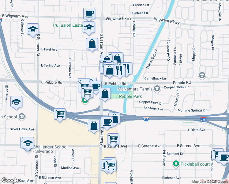 map of restaurants, bars, coffee shops, grocery stores, and more near 8975 Topaz Street in Henderson