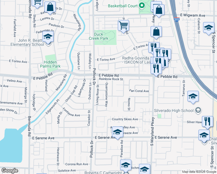 map of restaurants, bars, coffee shops, grocery stores, and more near 8952 Quarrystone Way in Las Vegas