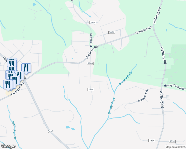 map of restaurants, bars, coffee shops, grocery stores, and more near 4805 Reid Road in Winston-Salem