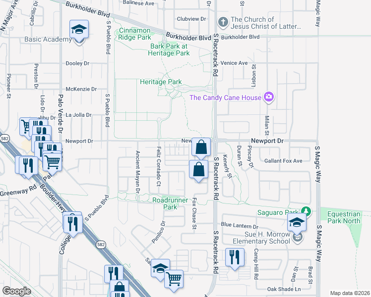 map of restaurants, bars, coffee shops, grocery stores, and more near 506 Fragrant Orchard Street in Henderson