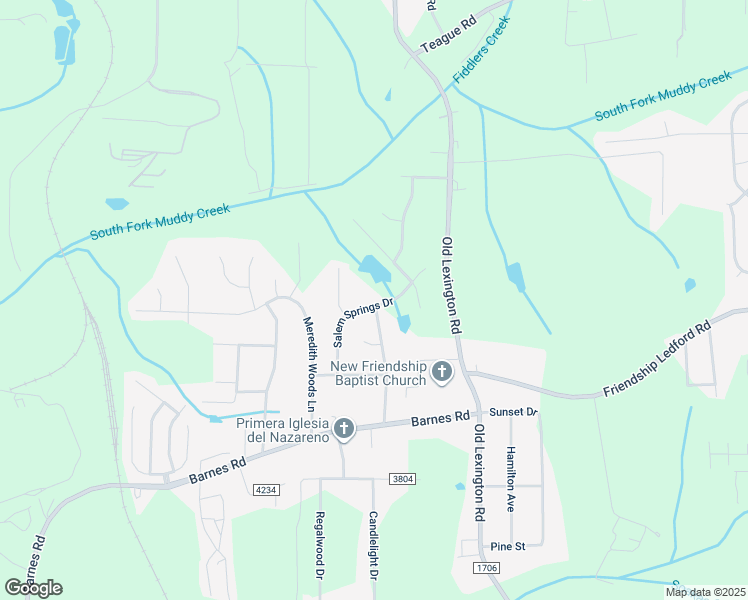 map of restaurants, bars, coffee shops, grocery stores, and more near 555 Salem Springs Drive in Winston-Salem