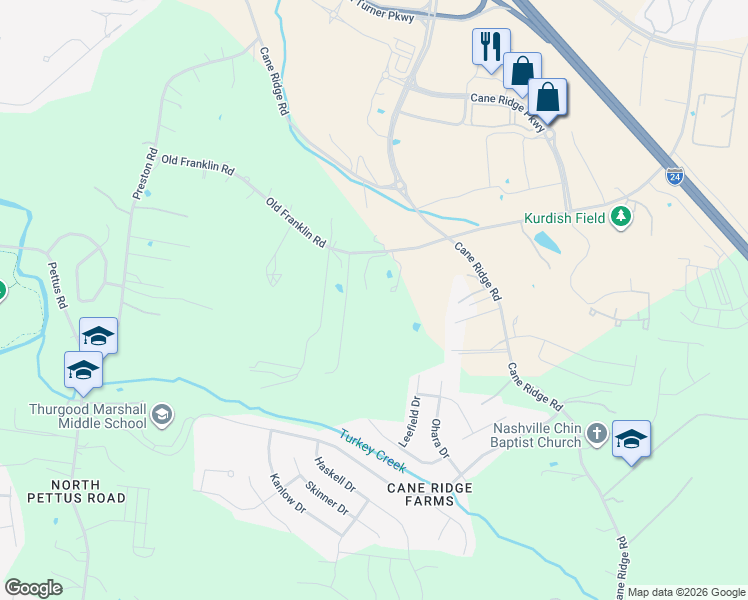 map of restaurants, bars, coffee shops, grocery stores, and more near 3332 Old Franklin Road in Nashville