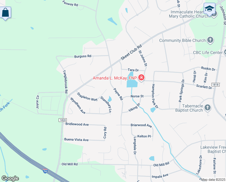 map of restaurants, bars, coffee shops, grocery stores, and more near 4009 Payne Road in High Point