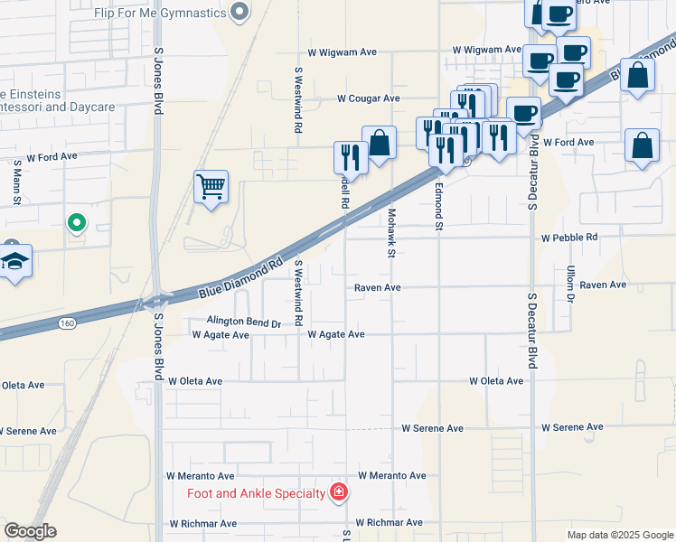 map of restaurants, bars, coffee shops, grocery stores, and more near 8985 South Lindell Road in Las Vegas
