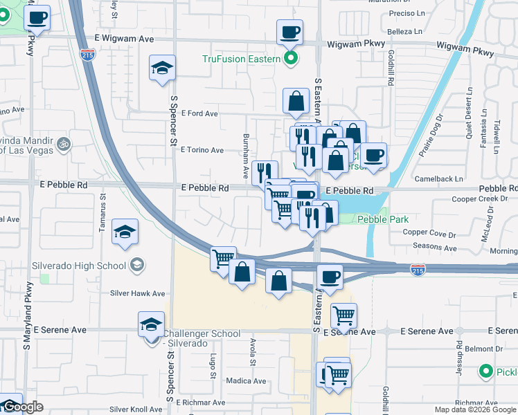map of restaurants, bars, coffee shops, grocery stores, and more near 2165 Calcite Cliff Avenue in Las Vegas