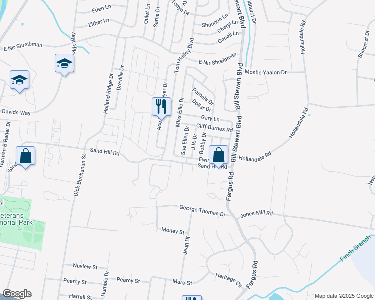 map of restaurants, bars, coffee shops, grocery stores, and more near 306 J.R. Drive in La Vergne