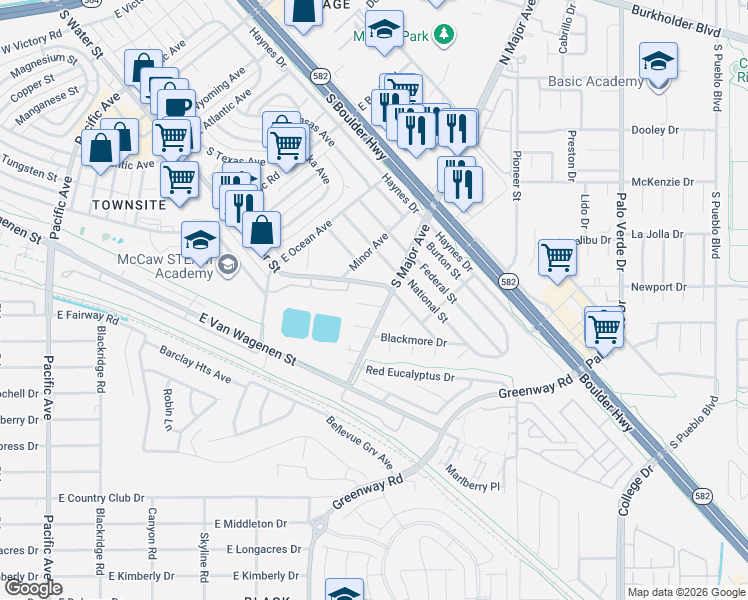 map of restaurants, bars, coffee shops, grocery stores, and more near 483 Hazel Street in Henderson