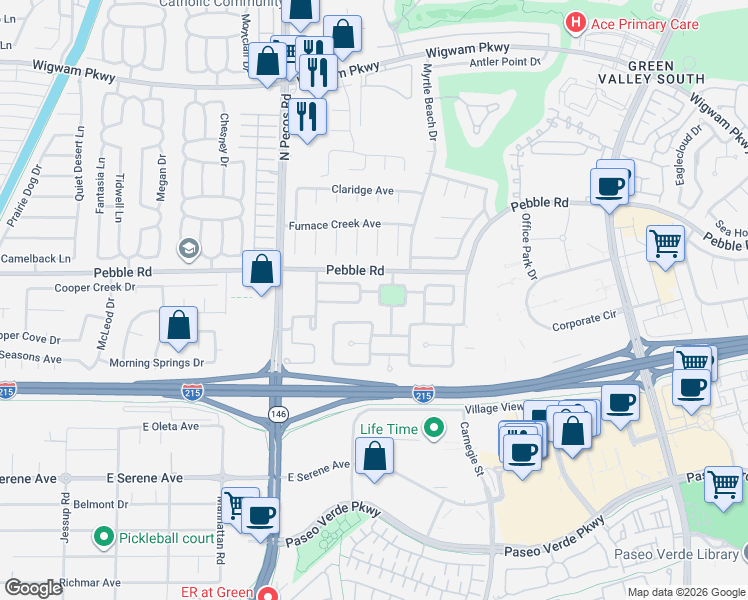 map of restaurants, bars, coffee shops, grocery stores, and more near 17 Rue De Parc in Henderson