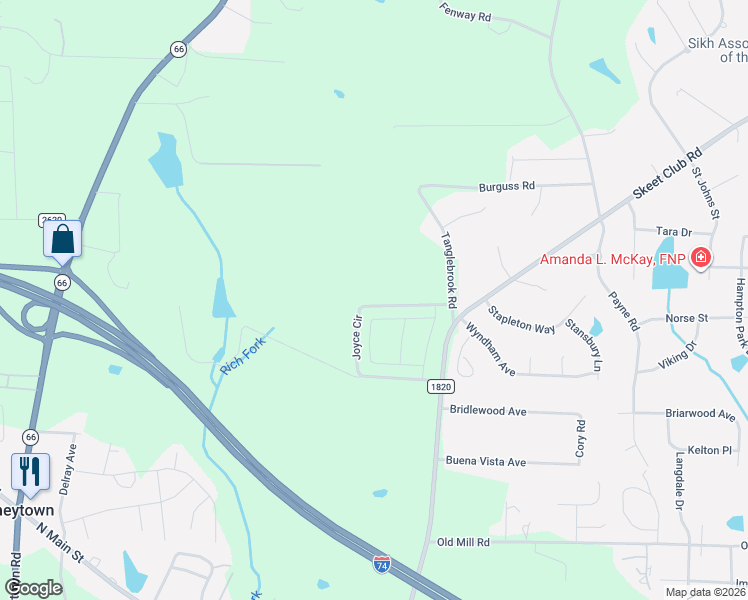 map of restaurants, bars, coffee shops, grocery stores, and more near 805 Joyce Circle in High Point